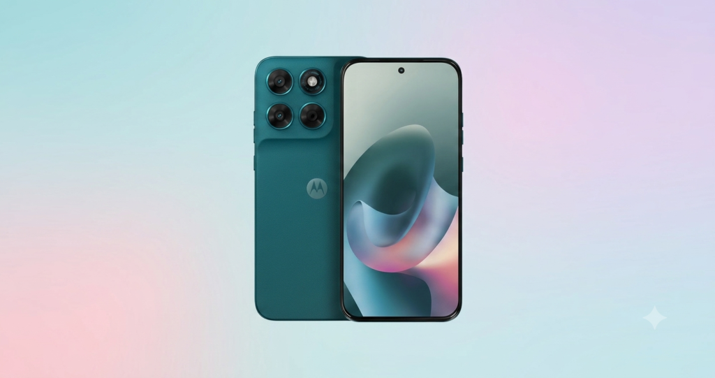 Smartphone Motorola Moto G77 5G com acabamento em couro vegano e módulo de câmera dupla traseira.