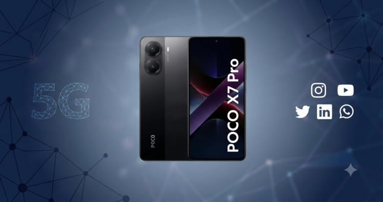 Smartphone Xiaomi POCO X7 Pro 5G na cor amarela com módulo de câmeras e tela AMOLED 1.5K.