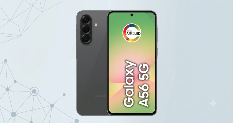 Celular Samsung Galaxy A56 5G com tela Super AMOLED de 6.7 polegadas e módulo de câmera tripla traseira